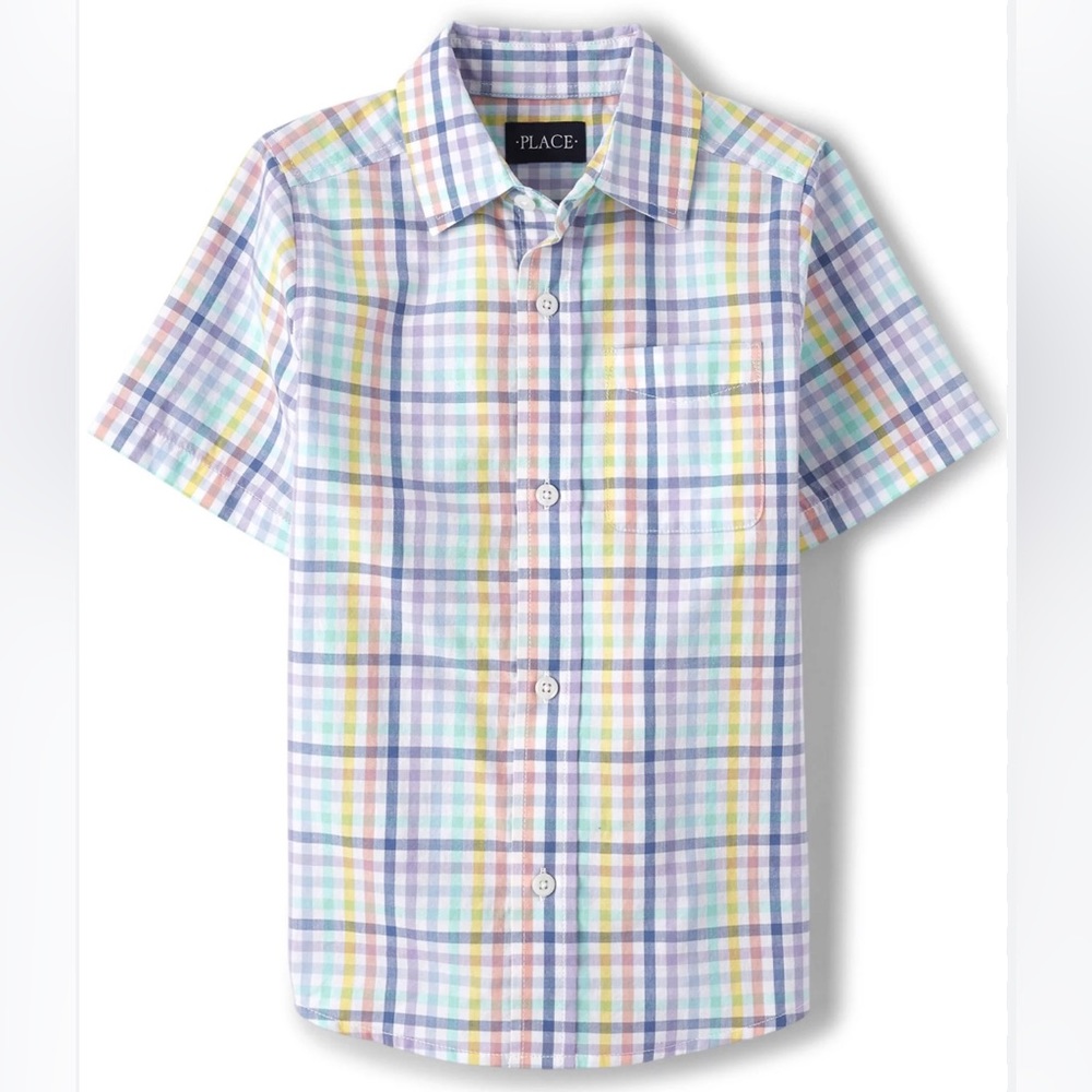 Children’s Place Plaid Button Down Short Sleeve Shirt Size 14 XL Boys